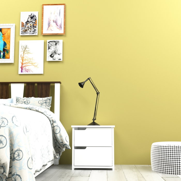 Hanah Home Mesita de Noche Moderna Blanca 2 Cajones, 45x45x40 cm